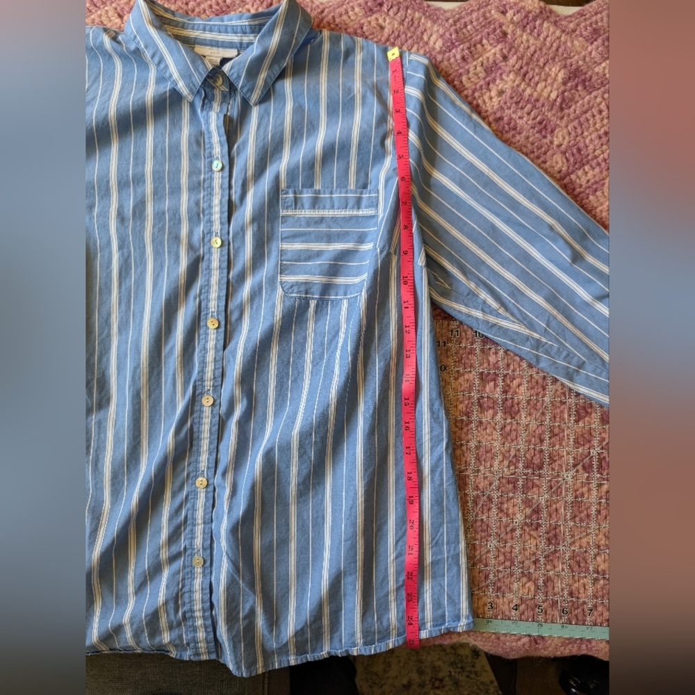 J Jill Blue Vertical Striped Button Down- Large